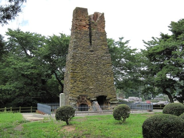The stonework and brick chimney of the Hagi Reverberatory Furnace