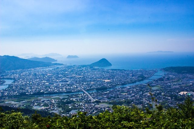 View of Hagi city and the Sea of Japan from the Mt. Kasayama observation deck