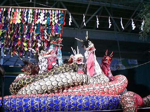 A dragon costume used in a kagura performance