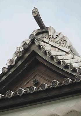 Close-up of whitish lead roof tiles