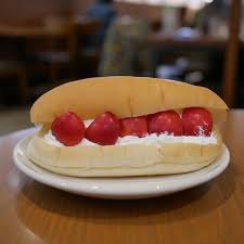 A Fukuda Pan roll filled with strawberries and cream
