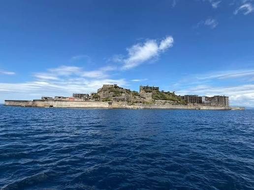 Gunkanjima floating on the sea