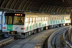 Namboku Line train inside the snow shelter